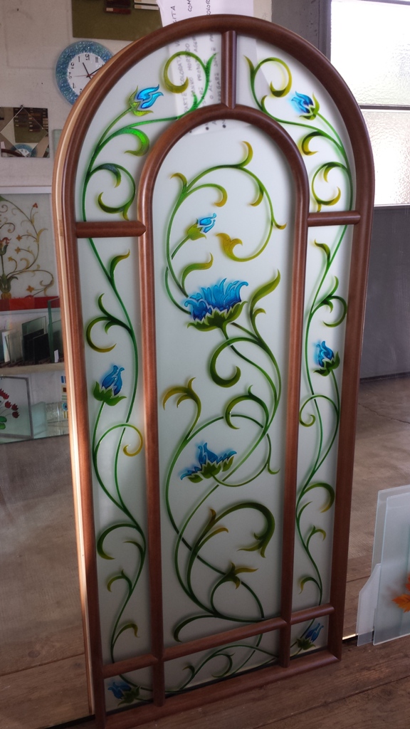 vetro per porta interna decorato e satinato
