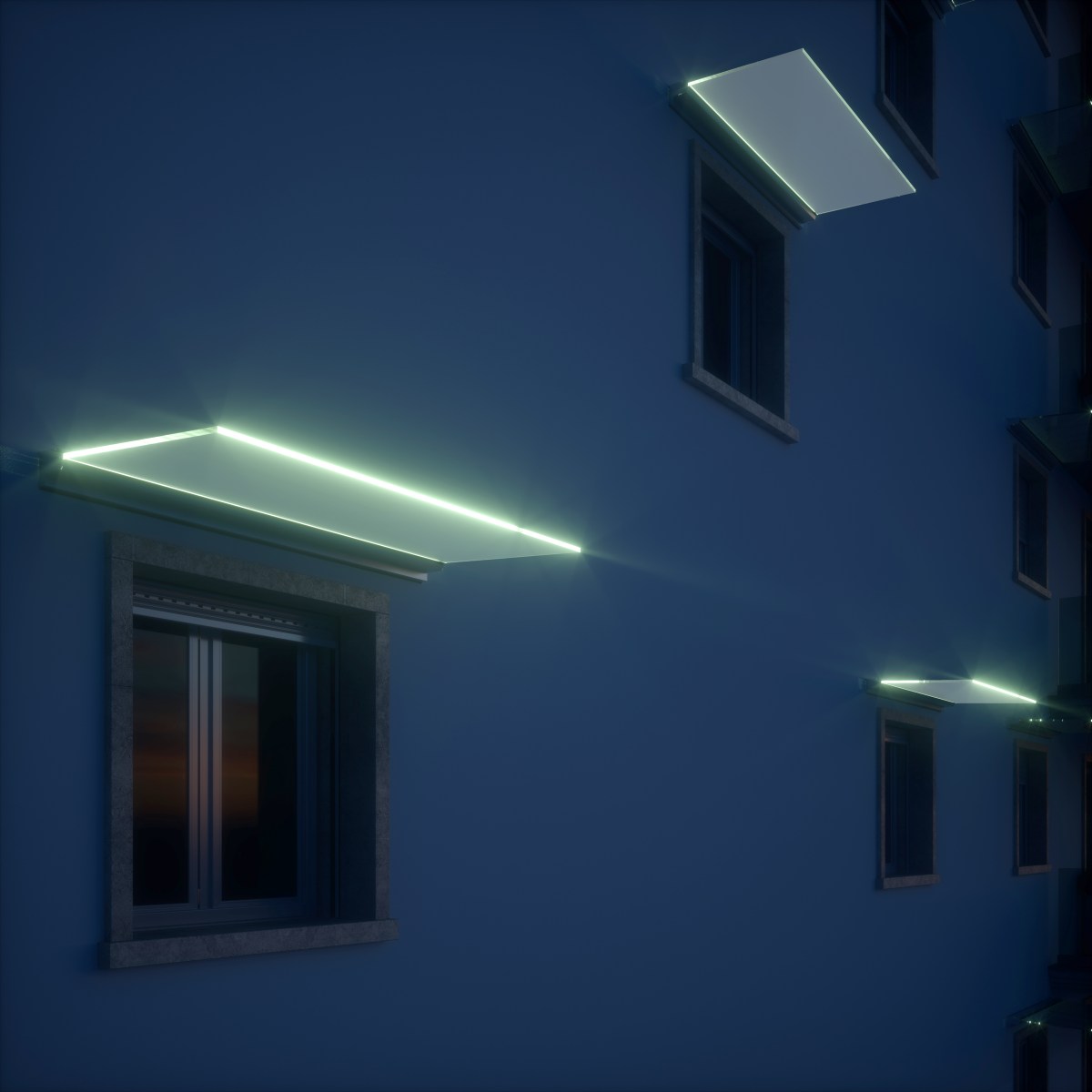 inserimento del LED in una pensilina in vetro a sbalzo