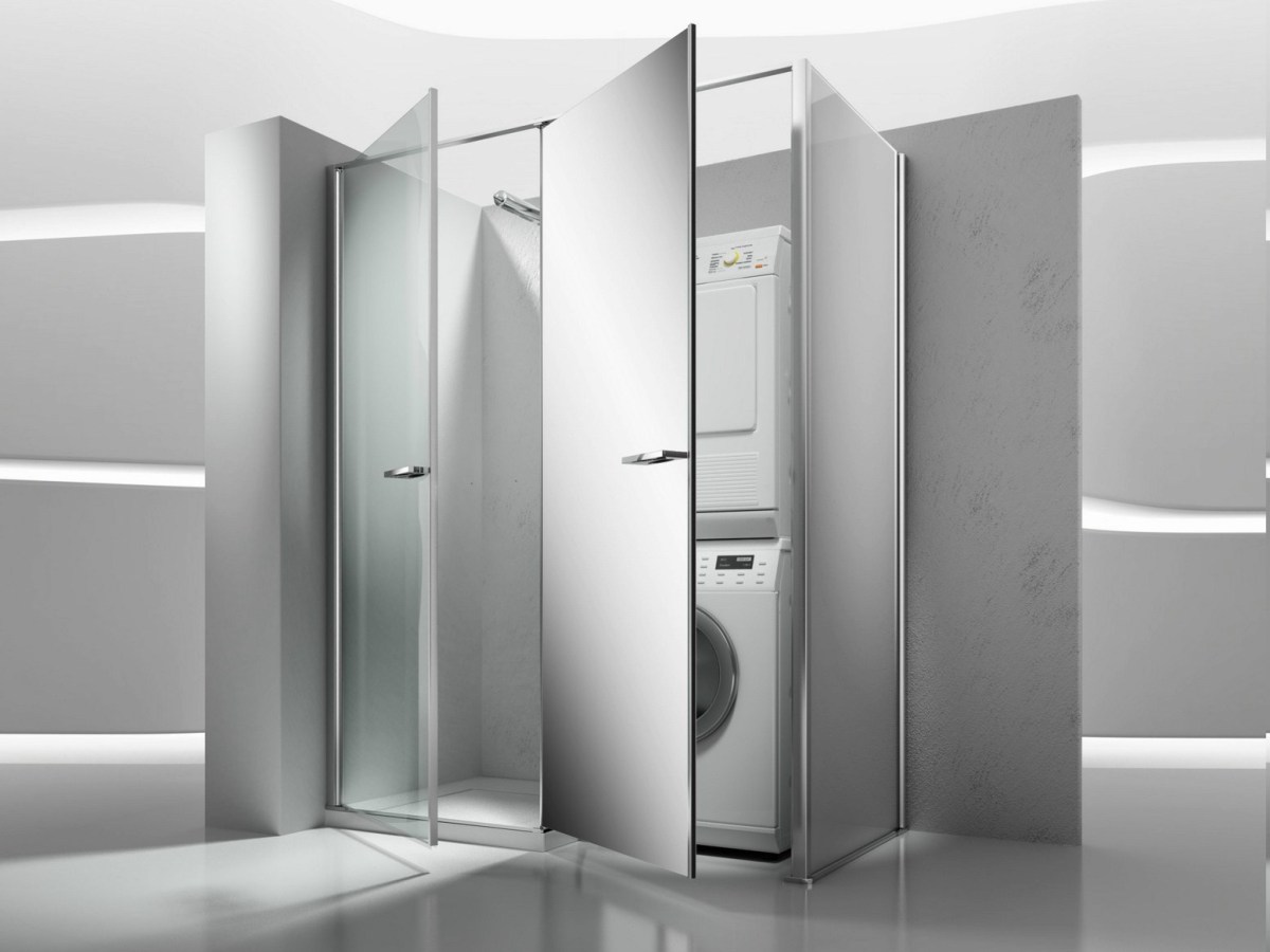 ripostiglio in vetro per la lavatrice e l'asciugatrice