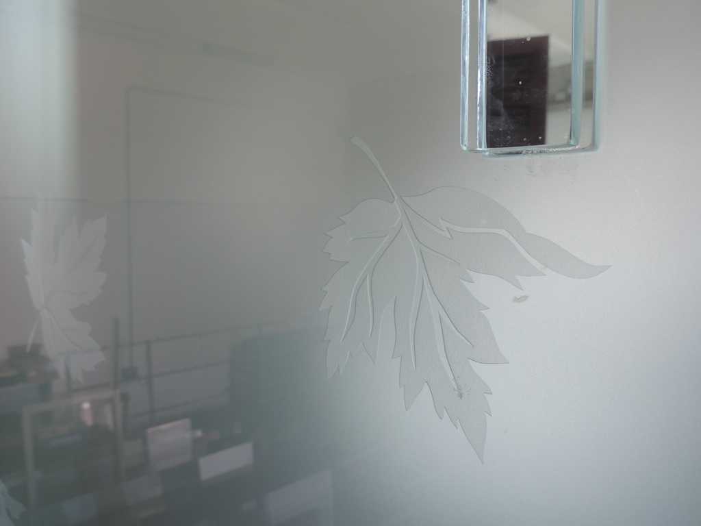 vetro satinato e decorato con incisa una foglia