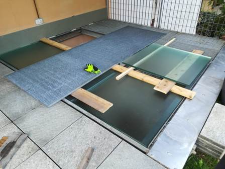 posa del vetro calpestabile in sostituzione grigliato in ferrlo