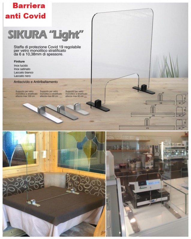 barriera in plexiglas trasparente anticovid con con staffe metalliche