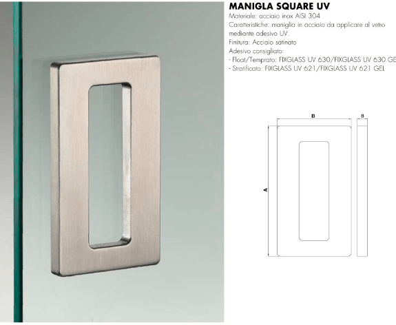 maniglietta in metallo per incollaggio uv su vetro