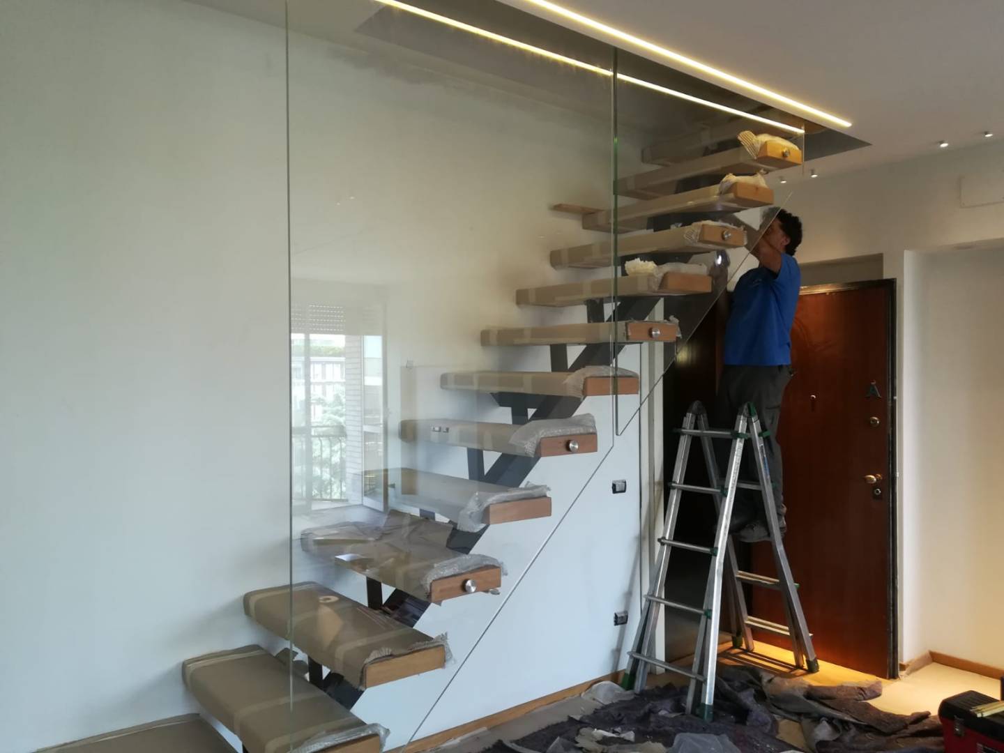 parapetto in vetro per scala